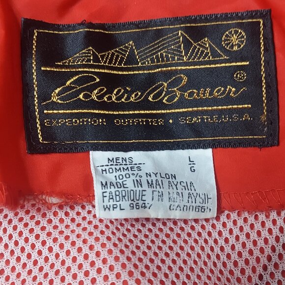 VTG Eddie Bauer Jacket Mens Red Rain Coat Windbreaker Vented Hideaway Hood Sz L - Picture 4 of 5